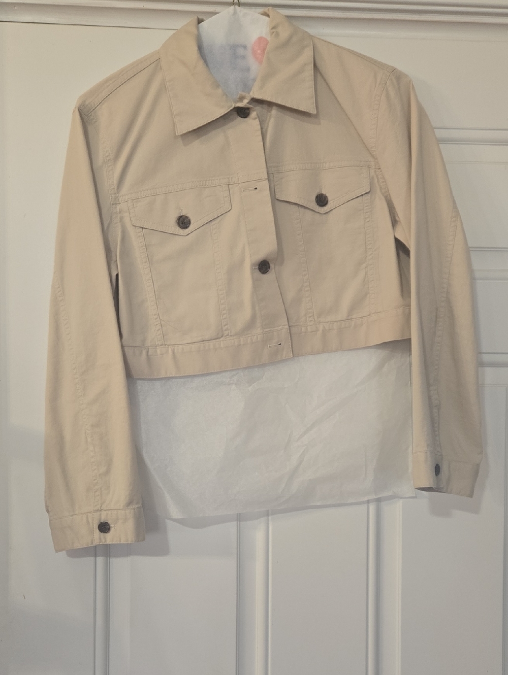 Theory Cropped Beige Utility Jean Jacket